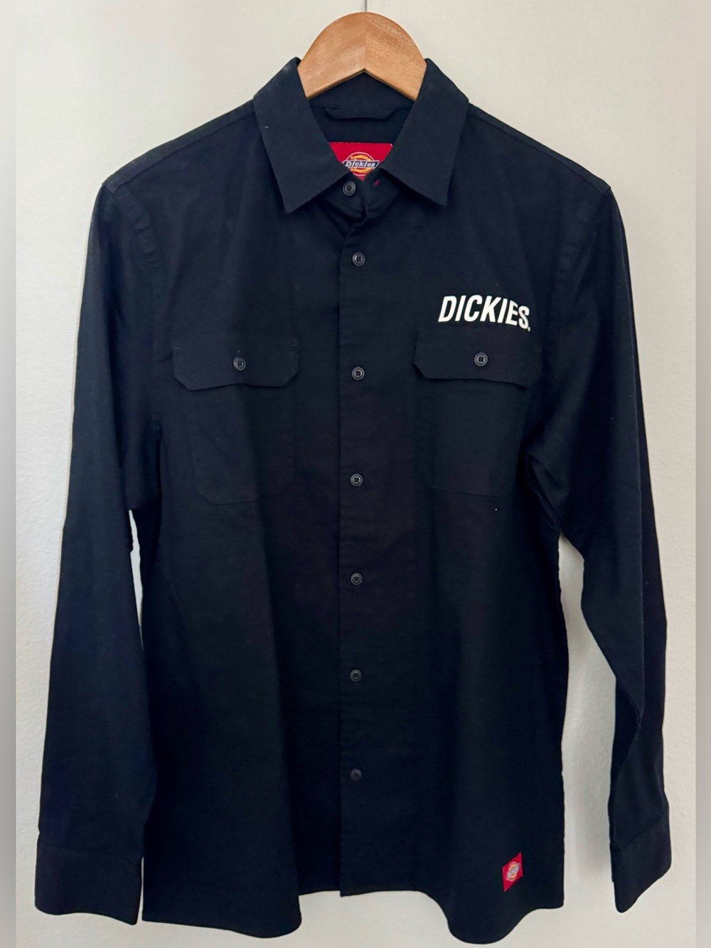 Dickies Black Long-Sleeve Button-Down Work Shirt with Chest Pockets